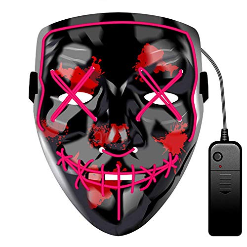 JCT Halloween LED Máscaras Purga Grimace Mask Horror Mask Scary LED Ilumina Máscaras para Halloween, Fiestas de Disfraces, Mascaradas, Carnavales, Regalos For Adultos Infantiles (Rosa)