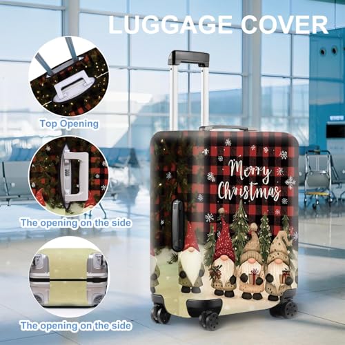 Image of Christmas Luggage Cover - Festive Gnome Suitcase Protector with Red Plaid & Snowflake Design - Stretch Travel Cover for 20-22 Inch Luggage,S
