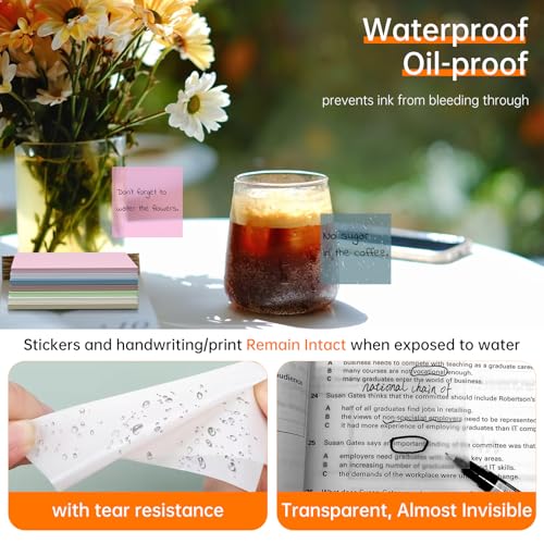 Transparent Sticky Notes 3x3inch (with Sticky Tabs & Marker Pen), MEIGAONE 9 Pack Clear Sticky NoteSuper Strong Adhesion, Waterproof Translucent Sticky Note for Study, Book,Office,School Supplies — view 6