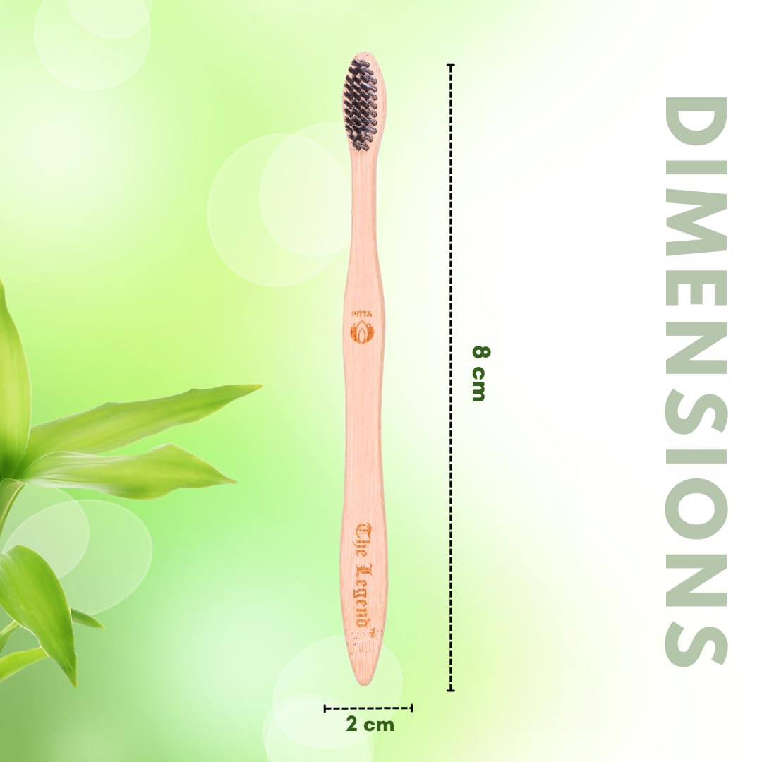 The Legend Bamboo Wooden Toothbrush with Activated Charcoal Infused Brishtles, Pack of 3 Units, 1 Storage Bag