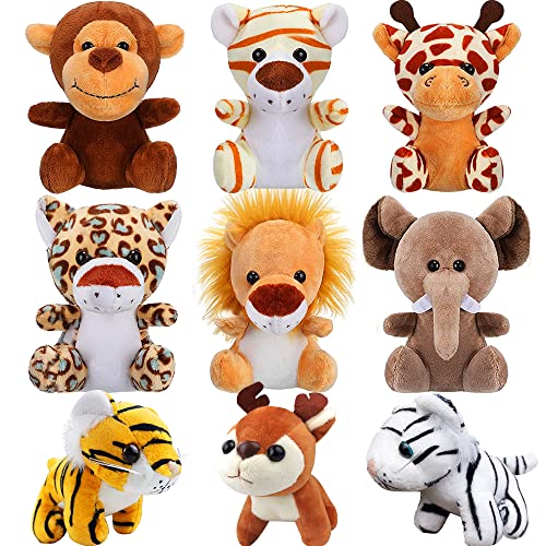 9Pcs Small Stuffed Animals Bulk, Cute Stuffed Animal Keychains Bulk Stuffed Animals, Safari Stuffed Animals Plush Toy Elephant Giraffe Lion Stuff Animal, Plush Toys Bulk for Kids Animal Themed Parties