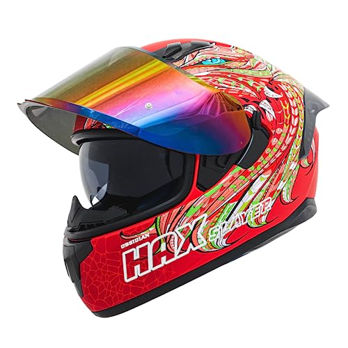 Image of HAX Obsidian Full Face Dual Visor Adult Motorcycle Helmet for Motorbike Street Bike with Pinlock Ready DOT Approved Slayer RED XXL