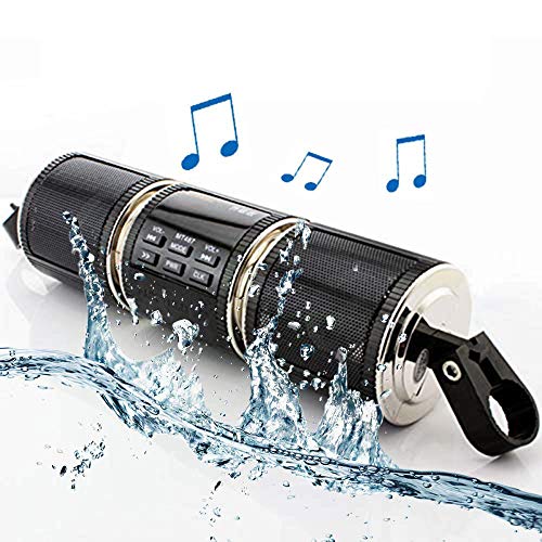 TOTMOX Radio FM Bluetooth para motocicleta, impermeable, 12 V, HIFI con sistema de sonido estéreo para ATV, Jet Ski, radio, alarma remota, reproductor de MP3, color negro