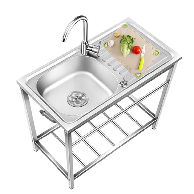 Fregadero De Acero Inoxidable Independiente 75 X 40 X 75 Cm, Fregadero De Cocina De Acero Inoxidable Con Estantes De Almacenamiento