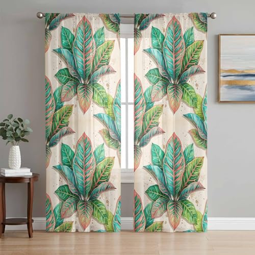 Ueplerts Green Botancial Sheer Curtains 96 Inch Length 2 Panels