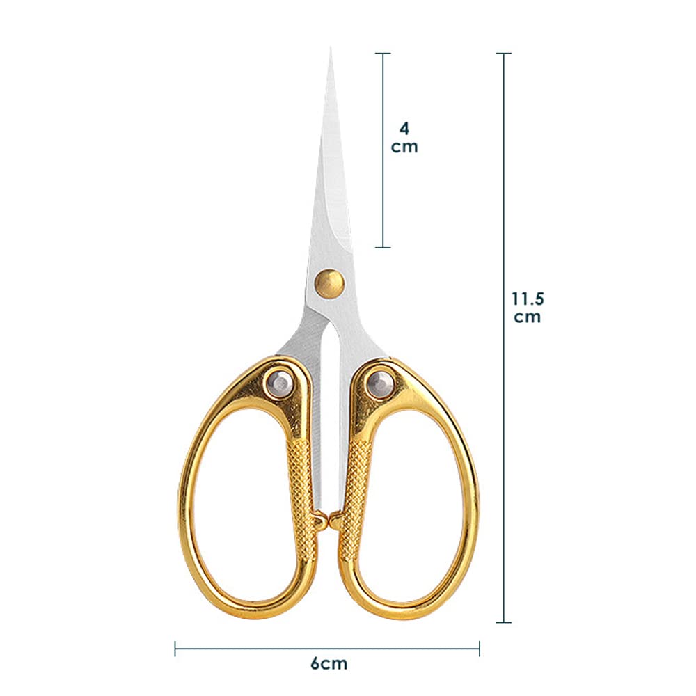 Tijeras de bordado de acero inoxidable de 4.5 pulgadas con punta curvada para coser, tijeras pequeñas afiladas para manualidades, manualidades, herramientas de costura y uso diario, color dorado