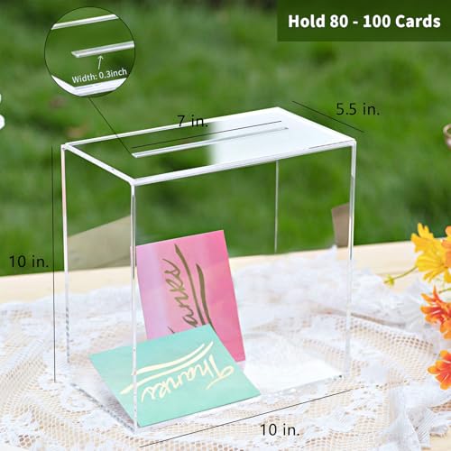 Image of UNIQOOO Clear Acrylic Card Box w /Slot, Thick DIY Wedding Box Blank No Print, Large 10x10x5.5 in, for Reception Decoration Fundraiser Money Box Election Ballot Graduation Keepsake Party Favor