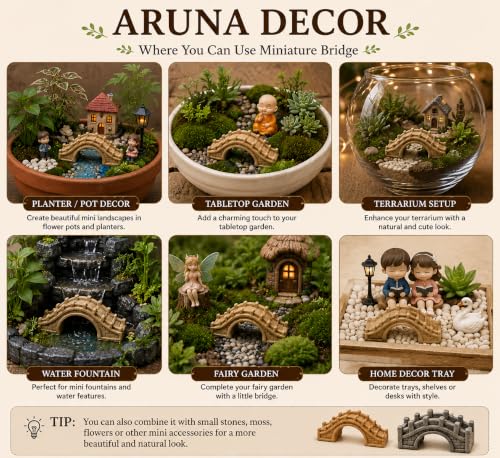 Image of Miniature Resin Bridge Set of 2 for Fairy Garden, Terrarium & Dollhouse, Mini Garden Bridge Decoration for Bonsai, Succulent Pot, DIY Craft & Gift