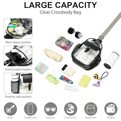 Clear Bag for Stadium Events, Clear Crossbody Bag Purses for Women Crossbody Concert Sports with Side Mesh Pocket3