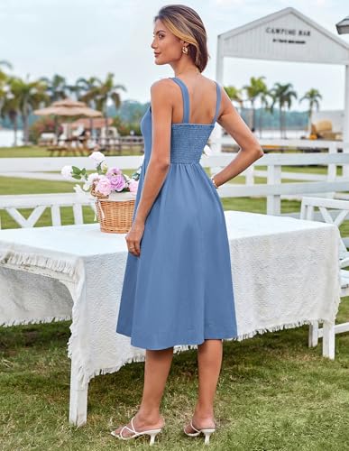 Image of GRACE KARIN Women's Summer Dress 2025 Casual Square Neck Flattering A-Line Button Down Midi Tank Sundress with Pockets