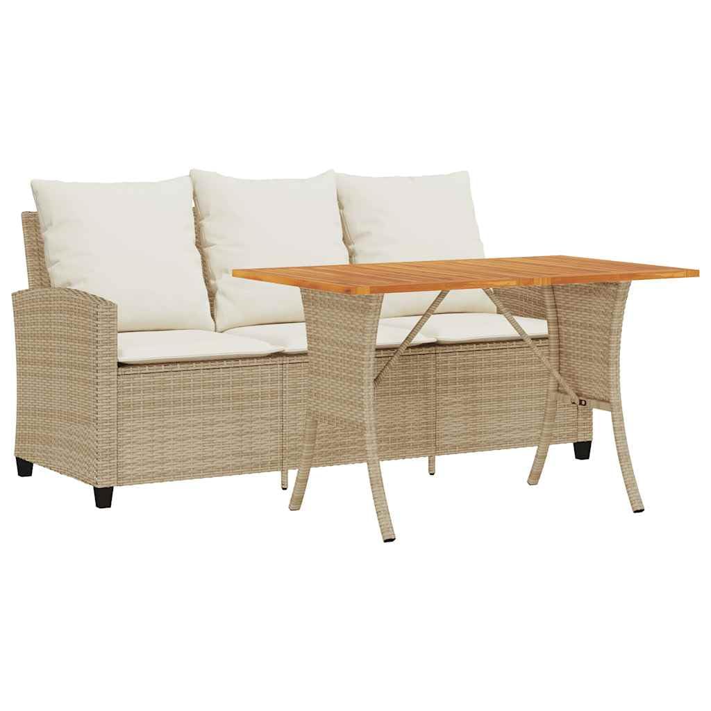 vidaXL Sofa ogrodowa 3-osobowa z poduszkami i stołem beżowa