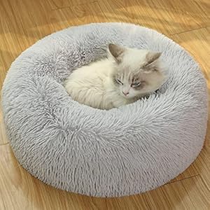 Redonda Cama Perro Gato, Felpa Suave y Mullida Gatos Perros Cama, Lavable Cómodo y Cálida Camas para Mascotas Gatos y Perros Grandes Medianos Pequeños Mascotas (S, Gris Claro)