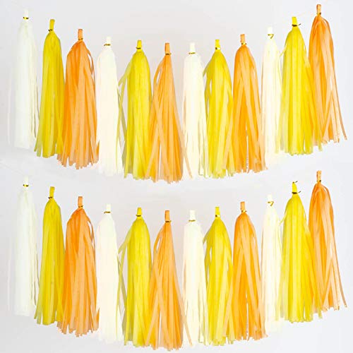 Image of 30pcs Beige,Yellow and Orange Shiny Tassel Garland Banner Tissue Paper Tassels for Party Decorations