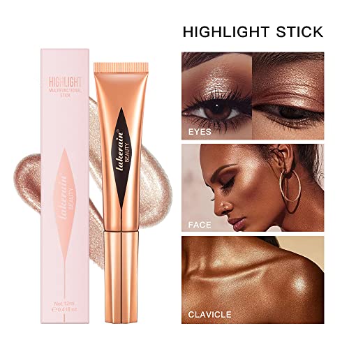 Face Liquid Highlighter Beauty Wand With Cushion Applicator - Natural Matte Finish Shading Bronzer Cream Stick Lightweight, Blendable And Super Silky Cream Contouring - Cruelty-Free And Vegan (03# Highlighter Stick) #TOP7