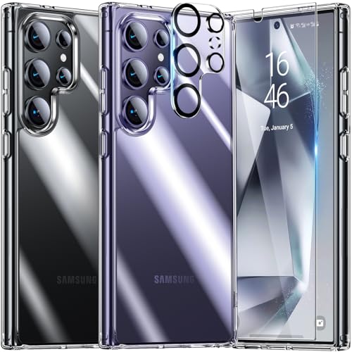 UniqueMe für Samsung Galaxy S24 Ultra Hülle, 5-in-1-Set Handyhülle für Samsung S24 Ultra Case Rundumschutz Schutzhülle Cover,1 Handyhülle & 2 Schutzfolie & 2 Kameraschutz - Transparent 1