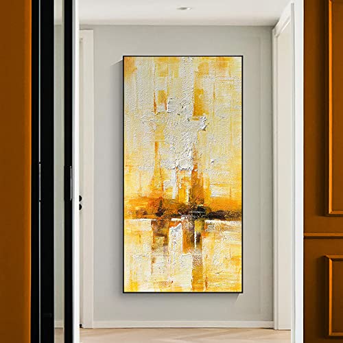 Art mural moderne abstrait jaune grand format vertical sans cadre