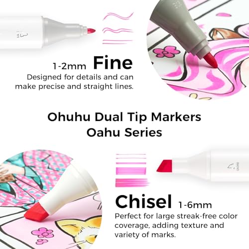 Image of Ohuhu Alcohol Markers, 120-Color Marker Set For Artists, Oahu Series, Double Tipped Alcohol Based Art Markers For Adults Coloring Sketching Illustration, Marker Case, Fine & Chisel, Multicolor