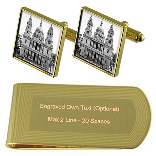 Gemelos de St Pauls con sujetabilletes en estuche dorado para regalo de aniversario