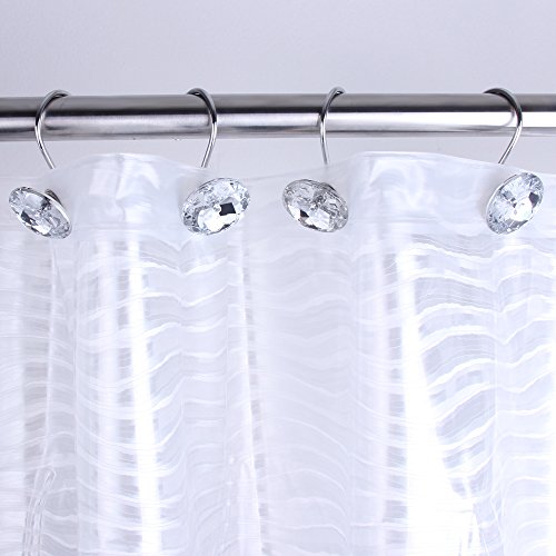 Adwaita Decorative Shower Curtain Hooks, Acrylic Crystal Rhinestones, Set Of 12 (White) #TOP1