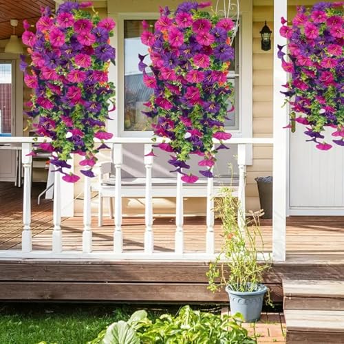 2Pcs Artificial Hanging Flowers for Outdoors, Fake Flowers for Decor Outdoor,Fake Trailing Plants Morning Glory Decoration UV Resistant, Decor Garden Porch Wedding for Pots & Patio image 5