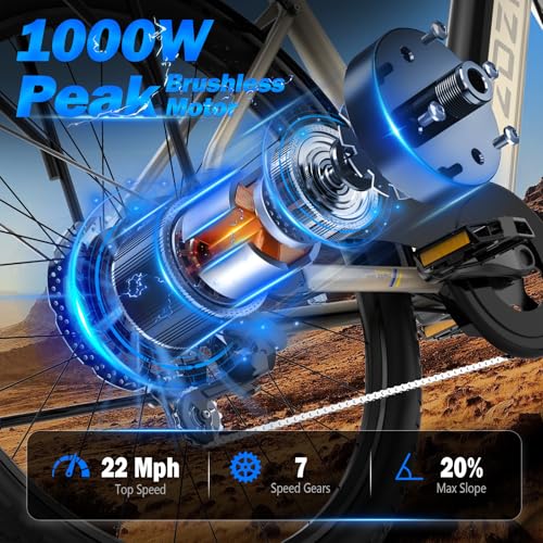Electric Bike for Adults, 1000W Peak Motor, 60 Miles 22Mph