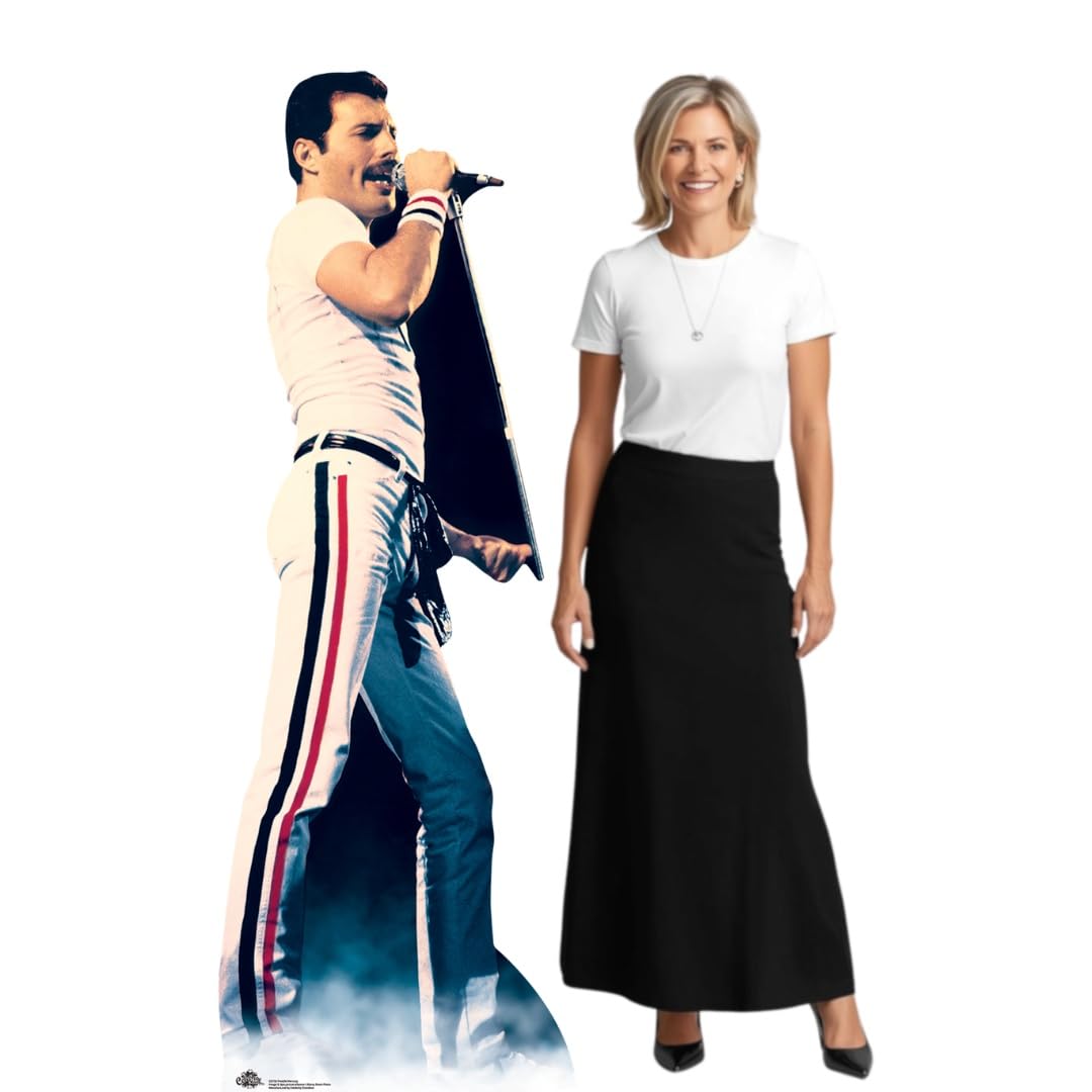 Star Cutouts Ltd CS700 Figura di cartone a grandezza naturale di Freddie Mercury 1982, colore con supporto da tavolo gratuito, perfetta per fan, feste, collezionisti ed eventi, tinta unita,