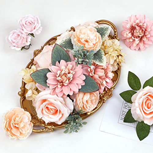 Amyhomie Peach Orange Artificial Flowers Combo Silk Mix Peony Rose Hydrangea Fake Flowers W/Stem For Diy Wedding Bouquets Centerpieces Arrangements Table Decor Party Bridal Baby Shower Home Decor #TOP4