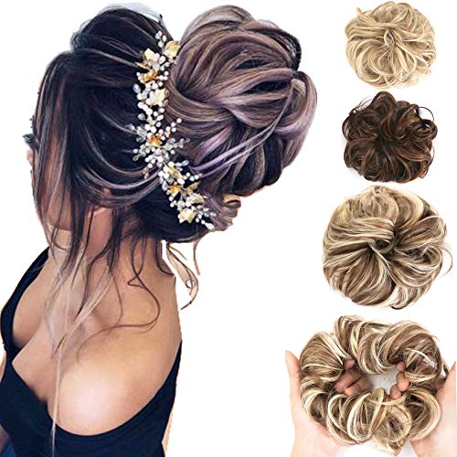 SLLIE 2pcs Messy Hair Bun Extensions Chignons Hair Hair Scrunchie Scrunchy Updo Hairpiece
