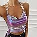 Newfancy Women's Metallic Holo Halter Chain Neck Cami Tank Top Sleeveless Vest Crop Tops for Rave Music Festival Purple