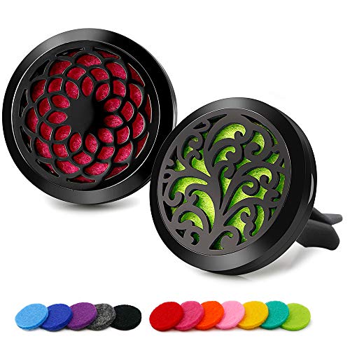 2PCS 30mm Car Aromatherapy Essential Oil Diffuser Stainless Steel Black Locket with Vent Clip 12 Felt Pads