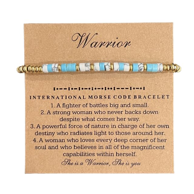 QRH Warrior Morse Code Beaded Bracelet With Tiny Turquoise Stone Beads - Secret Message String Rope Bracelets - Password Jewelry Gift