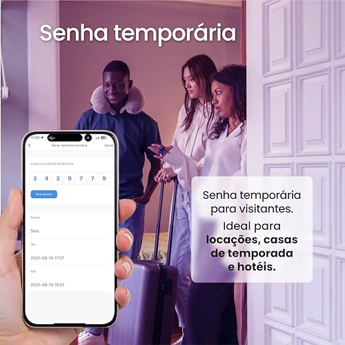 Fechadura Digital Biométrica Wifi Inteligente AMG-F01 Alumínio Preto Mortise 50x50 Teclado Touch Senha Cartão Tag Biometria App Tuya PandaPlus Alexa Google Assistente Residencial Comercial - Imagem 6