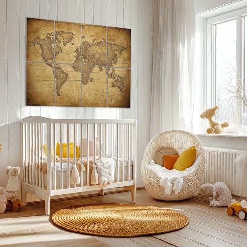 Paneles acústicos decorativos estilo retro mapa mundial, paquete de 8, reducción de ruido para oficina 48x32 pulgadas miniatura 6