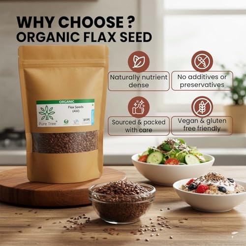 Image of Pure Tree Certified Organic Alsi Seeds | 1.8 Kg / 1800 g | Flax Seeds | Aviselu Seeds Linseed | Plant Based Omega 3 | For Salads, Smoothies Healthy Snacks, Granola