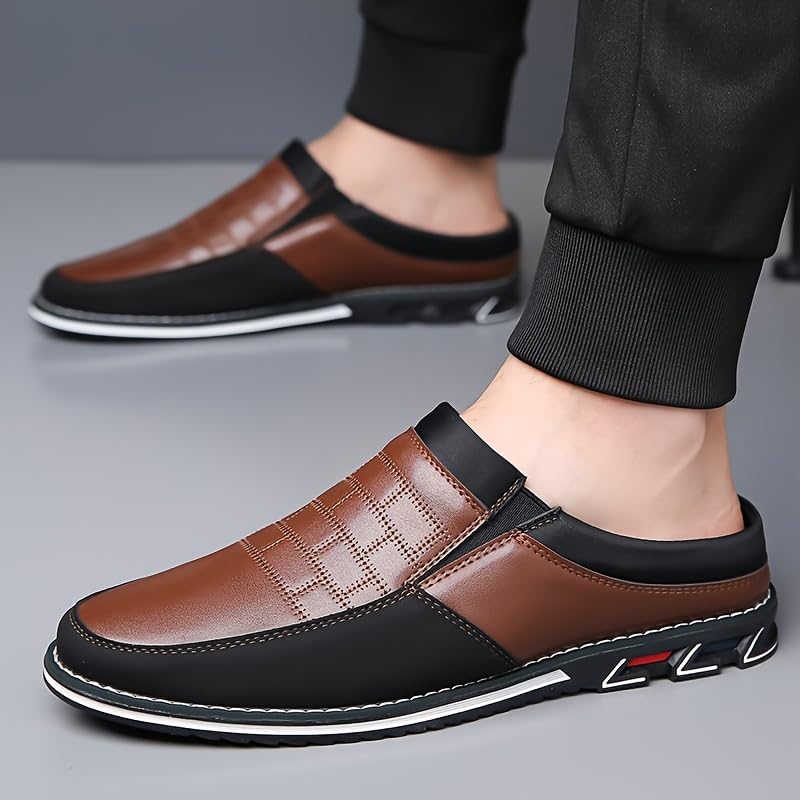BIGSIZE Men's Stylish Slip-On Loafers - Two Tone Brown & Black Design, Comfortable Casual Shoes for Office & Casual Attire, Durable Rubber Sole, All-Season Versatility, Office Shoes2