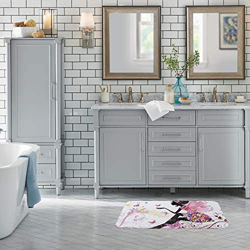 Tapis de bain lavable en machine microfibre polaire motif papillons