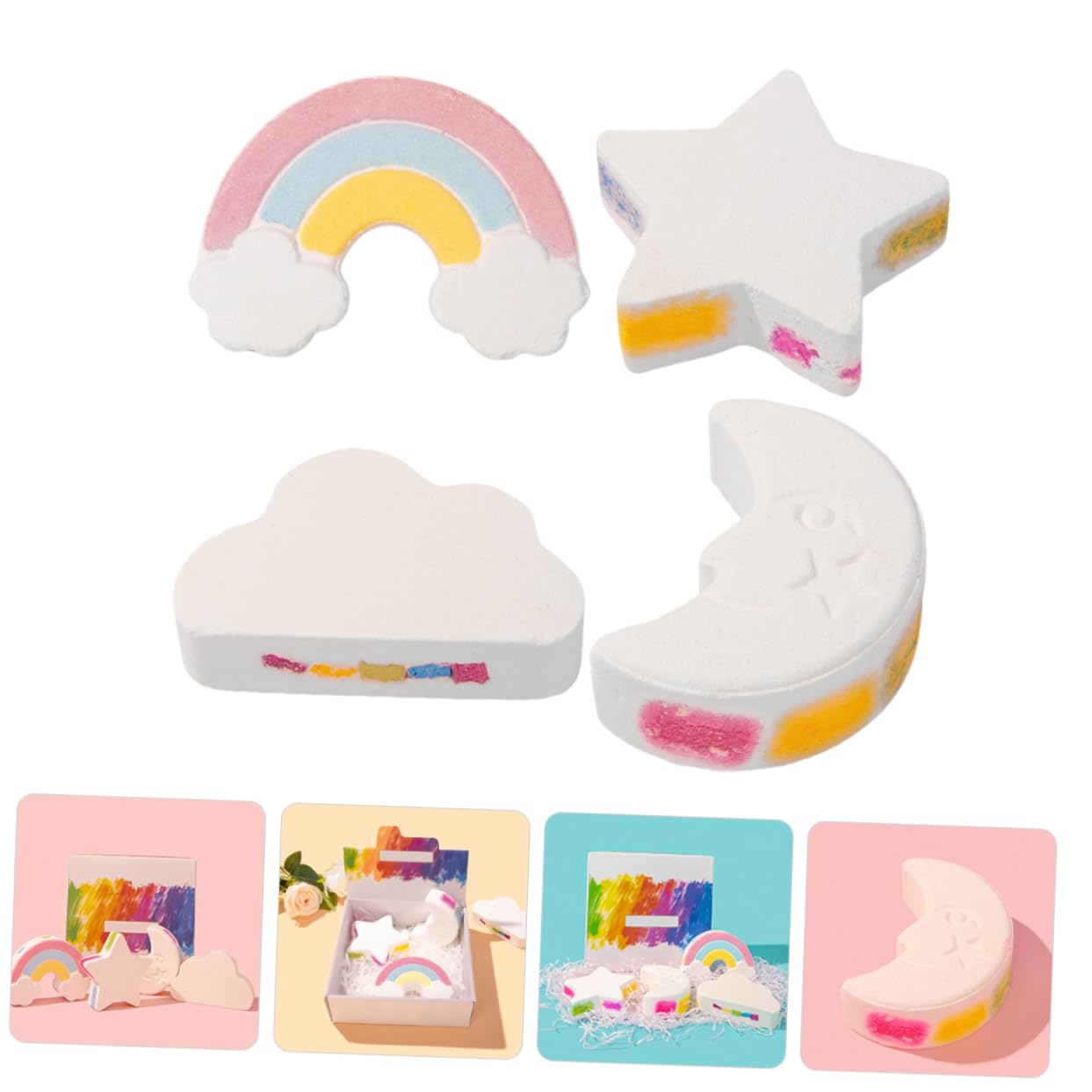 Kleine Duft Badebomben aus Meersalz in Mond, Stern, Regenbogen, Wolke