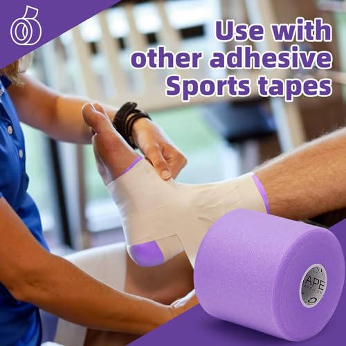 Image of OK TAPE Pre Wrap Tape (4-Rolls, 120 Yards) - Athletic Foam Underwrap for Sports, Protect for Ankles Wrists Hands and Knees, 2.75 Inches - Purple