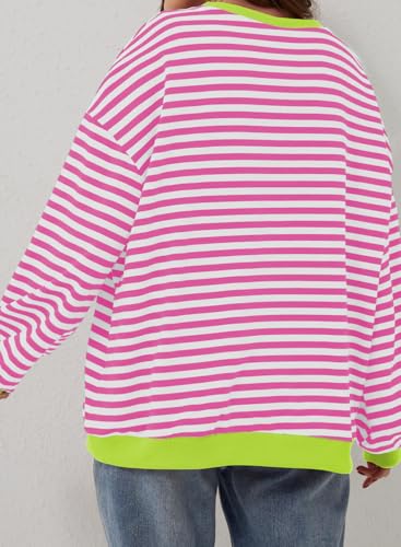 Image of Eytino Women Plus Size Striped Color Block Crewneck Sweatshirt(1X-5X) | Oversized Pullover Tops,Long Sleeve Casual Shirt,Workout & Daily Wear,2026 Fall Fashion Clothes Outfits