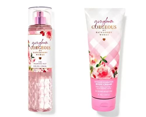Loción de baño y cuerpo, niebla de perfume, colección de fragancias de gel de ducha (Gingham Gorgeous Mist and Cream, juego de 2 piezas)