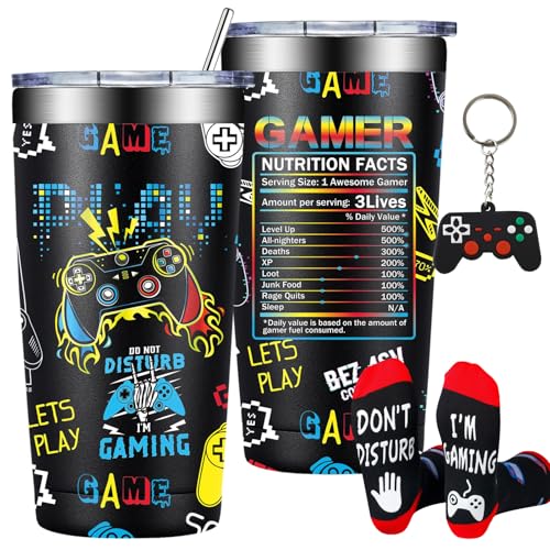 DOEARTE Gamer Gifts - Gifts for Gamers Men - Gaming Gift for Men, Teenage, Teen Boys, Boyfriend - Christmas Birthday Gift Set for Gamer - 20oz Gaming Tumbler