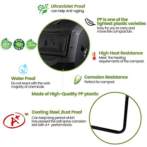SQUEEZE master Large Compost Tumbler Bin -Outdoor Garden Rotating-Dual Compartment - Better Air Circulation Efficient Compost- BPA Free-Sturdy Steel Frame - 43Gallon (2-21.5Gal)- Black Door
