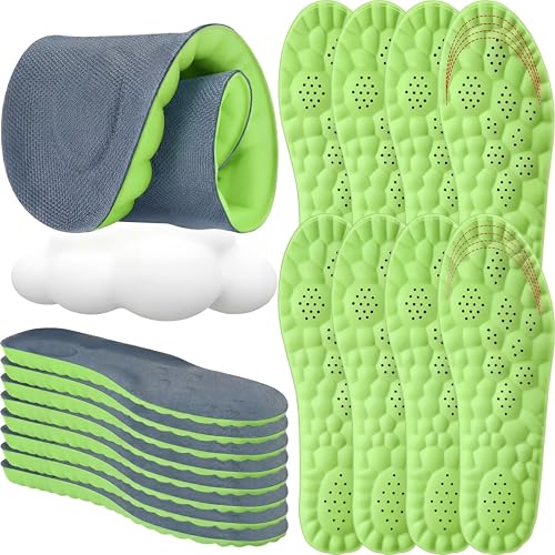 Image of Skicuff 8 Pairs 4D Cloud Insoles for Men Women, Soft Inserts Foam Cushioned Insoles Breathable Anti-Fatigue Inserts for Pain Relief, Sports Walking, Trim to Fit(Women,US 6.5-9,Green)