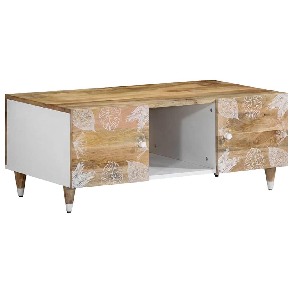 Table basse bois massif mangue 100x54 cm pour optimiser le rangement du salon