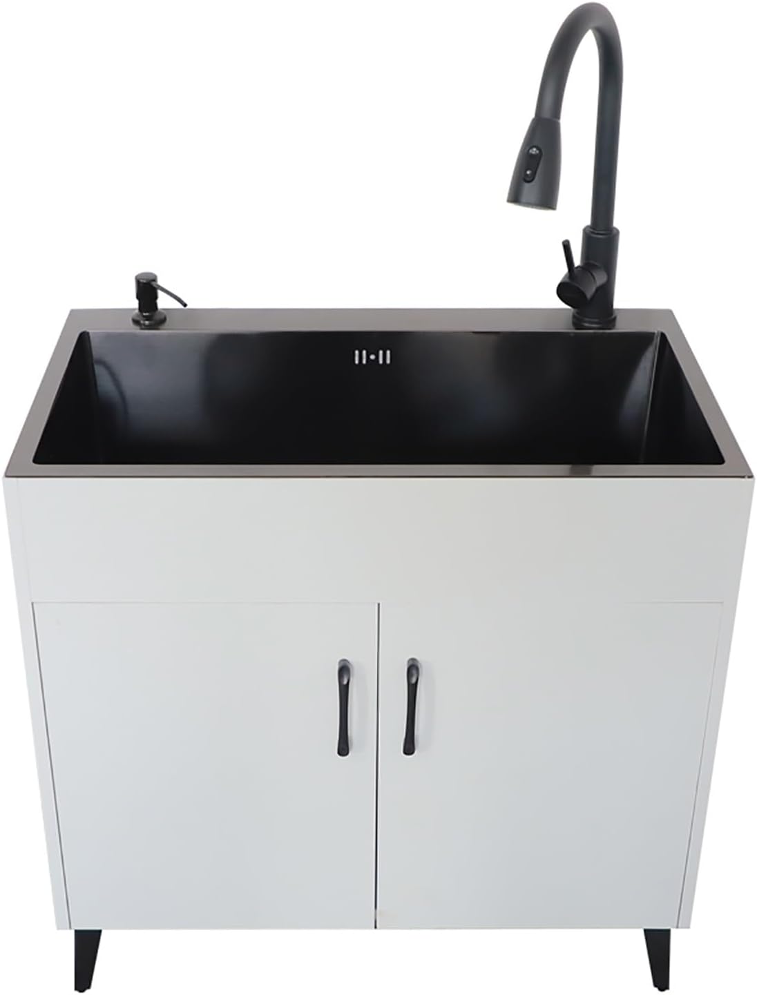 Utility Sink,Kitchen Sink with Cabinet,Laundry Sink with Cabinet,Commercial Sink Single Bowl,with Cold and Hot Faucet,with Soap Dispenser,for Garage,Restaurant,Kitchen,Laundry/Utility Room.