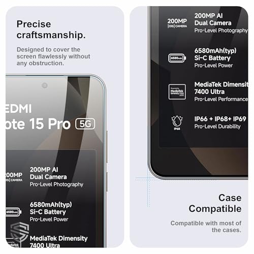 Image of Military-Grade Gorilla Tempered Glass For Redmi Note 15 Pro (6.83 Inch) With Installation Kit | Edge to Edge Coverage | Black