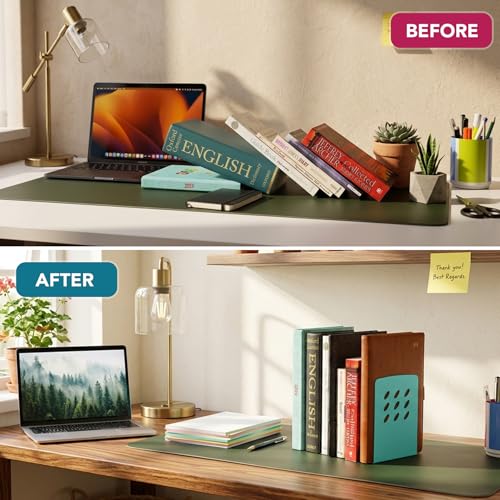 Image of LIBFRIEND Metal Non-Slip Bookends | Powder-Coated L-Shaped Book Holder for Desk, Office, Study Table and Library | Multicolour Options | Set of 2 (Mint, S)