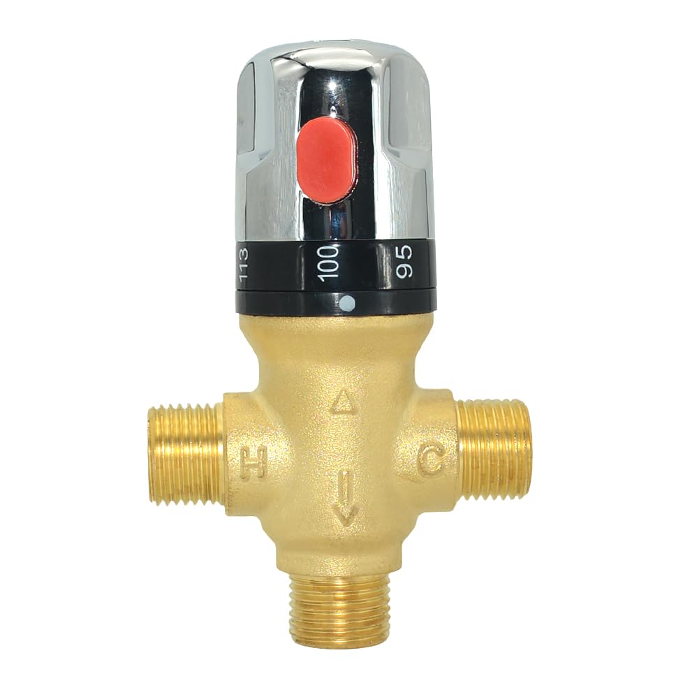 Valvola miscelatrice termostatica, in ottone massiccio, valvola termostatica per doccia, filettatura NPT da 1/2", valvola miscelatrice per scaldabagno per docce da bagno, sistemi solari e