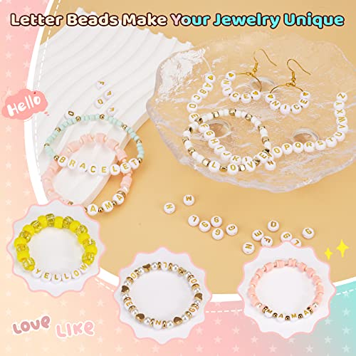 Image of FZIIVQU 1400 Pcs Letter Beads Kit, 28 Styles White Acrylic Alphabet Beads | Letter Beads for Jewelry Making wiht Number Heart Bead Friendship Bracelet Kit