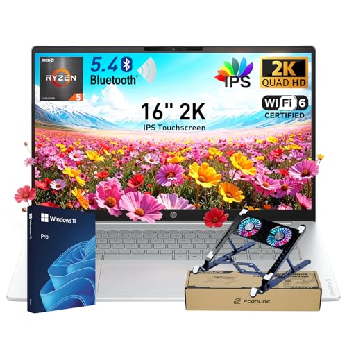 Image of HP 2026 OmniBook 3 16 inch 2K IPS Touchscreen 300 nits Laptop, AMD Ryzen 5 40 CPU, 16GB RAM, 2TB SSD, Advanced AI Noise Reduction, Microsoft Copilot Key, Win11 Pro, w /Laptop Cooler, Glacier Silver